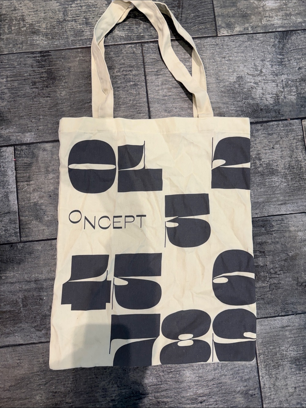 Oncept Canvas Tote Bag in Natural with Black Print